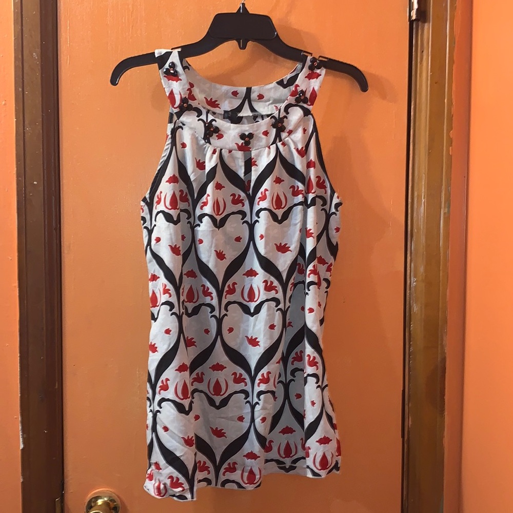 *3 for $25* Maunces Blouse w/ decorative flowers around front collar sizeL